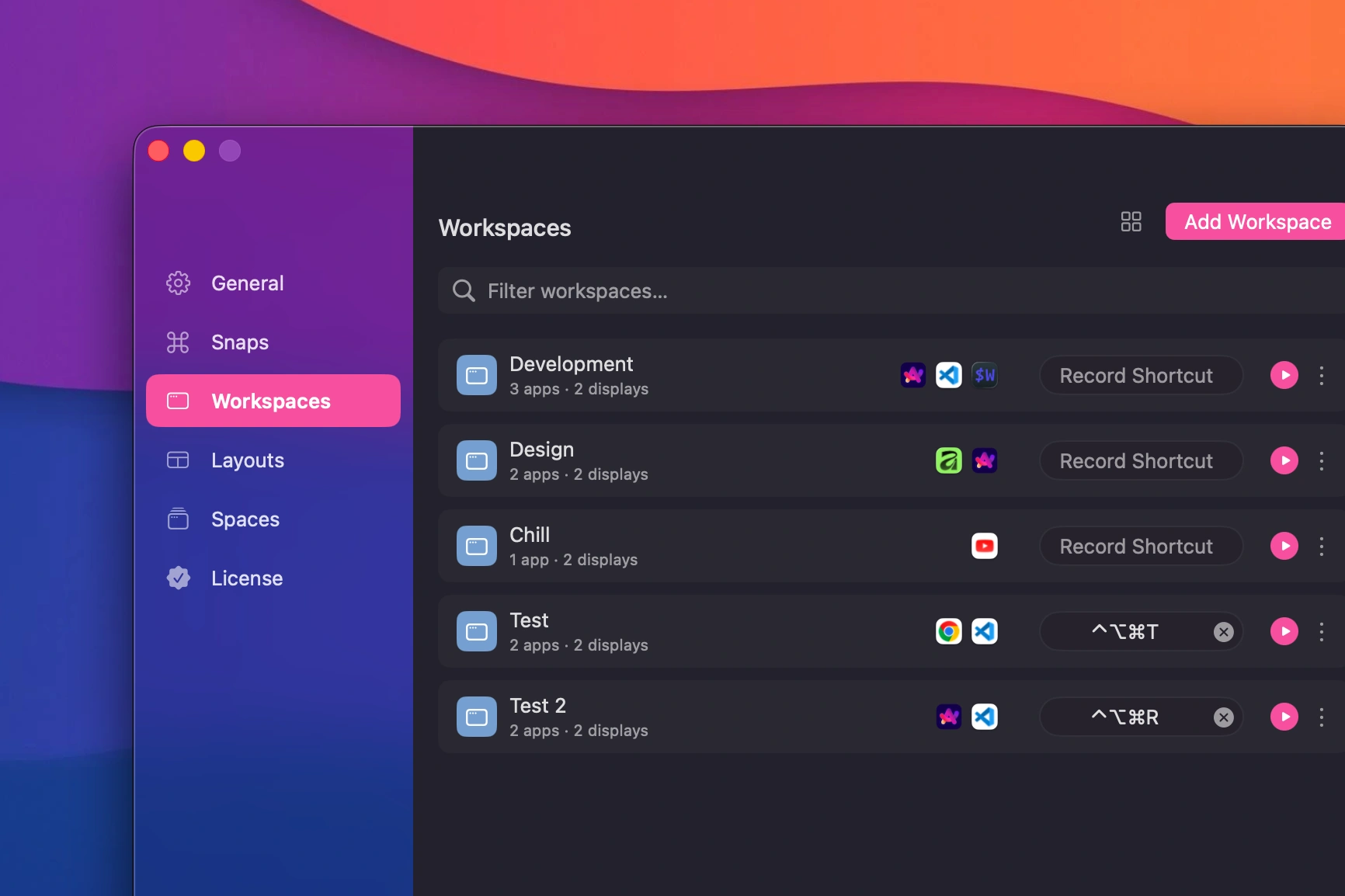 Saved Snapback workspaces