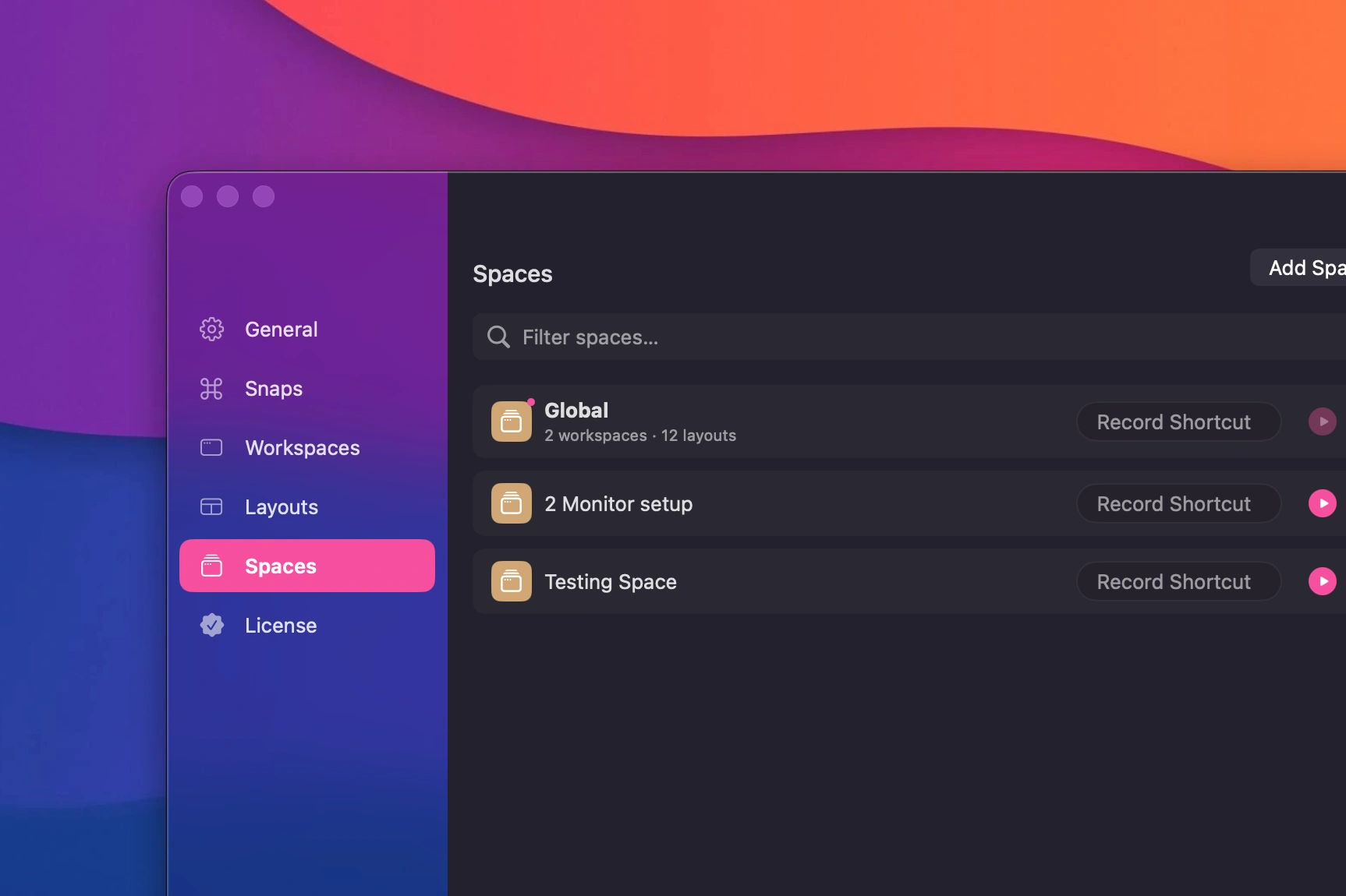 Multiple Spaces with different workspace sets